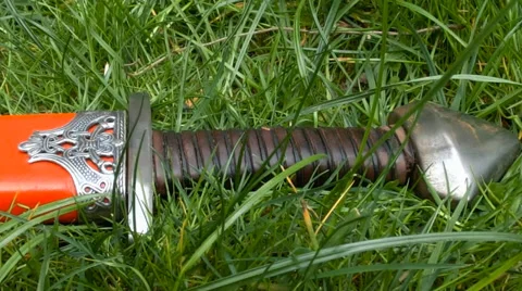 Viking Sword close up - camera slide Stockbeeldmateriaal 37141298