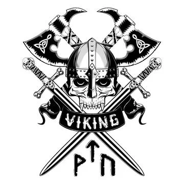 Viking Sword Skroll Axe 스톡 일러스트