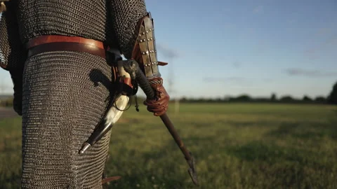 Viking Walking Dramatically with an Axe - Cosplay Costume 库存影片 266160283