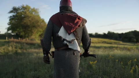 Viking Walking Dramatically with an Axe - Cosplay Costume 库存影片 266162444