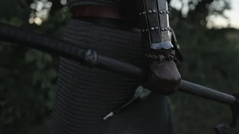 Viking Walking Dramatically with an Axe - Cosplay Costume 库存影片 266166705