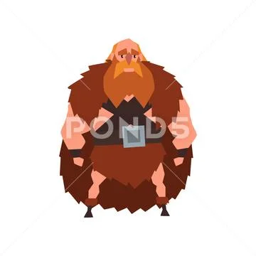 Viking warrior character in animal skin cape vector Illustration on a white Stock Illustration