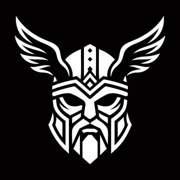 Viking warrior head logo design featuring winged helmet and bearded facial .. Stock Illustration