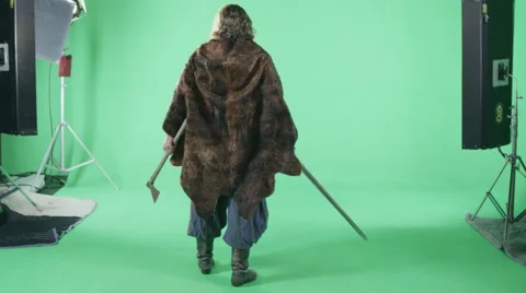 A Viking Warrior Looks Out Over The Battlefield (Green Screen). Stock Footage 45974789