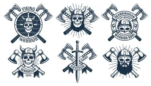 Viking warrior mascot set Stock Illustration