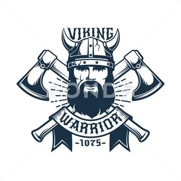 Viking warrior retro logo template Stock Illustration
