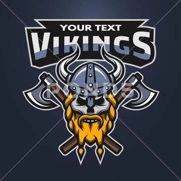 Viking warrior skull and axes emblem. Stock Illustration