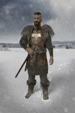 Viking warrior in the snow landscape Stock Illustration