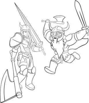 Viking warriors contours Illustrazione stock