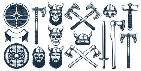 Viking weapon design elements for heraldic logo Stock Illustration