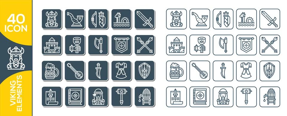 Viking weapon design elements for heraldic logo. Warrior head in a viking hel Stock Illustration