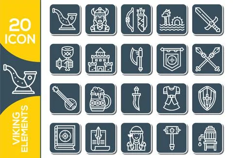 Viking weapon design elements for heraldic logo. Warrior head in a viking hel イラスト素材