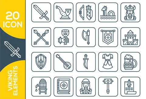 Viking weapon design elements for heraldic logo. Warrior head in a viking hel イラスト素材