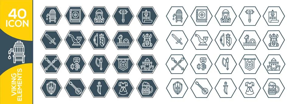 Viking weapon design elements for heraldic logo. Warrior head in a viking hel Stock Illustration