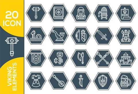 Viking weapon design elements for heraldic logo. Warrior head in a viking hel Illustrazione stock