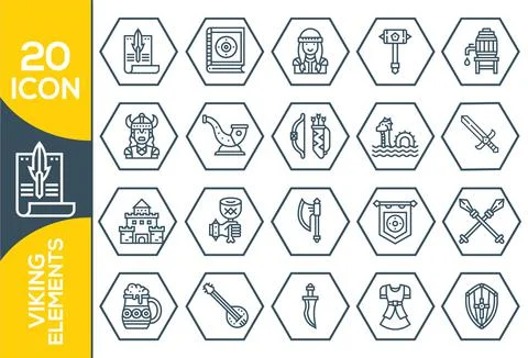 Viking weapon design elements for heraldic logo. Warrior head in a viking hel Stock Illustration