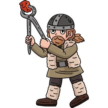 Viking Working the Forge Cartoon Colored Clipart Stock Illustration