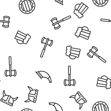 Vikings Life Active Rest Vector Seamless Pattern Stock Illustration
