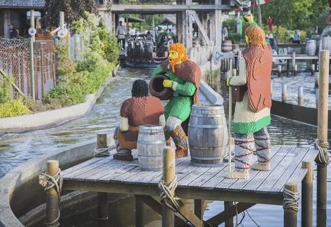 Vikings made from Constructor in a water attraction in Legoland Stock Photos