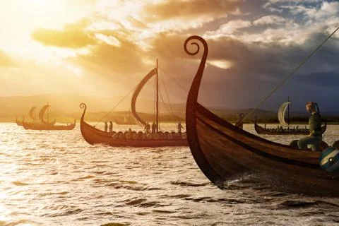 Vikings in the Storm Stock Illustration