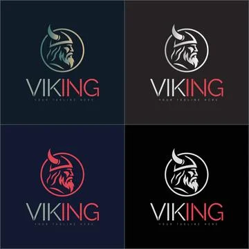 Vikings warrior face head silhouette logo vector set design template Stock Illustration