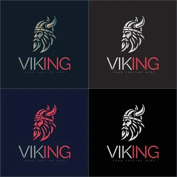 Vikings warrior face head silhouette logo vector set design template Stock Illustration