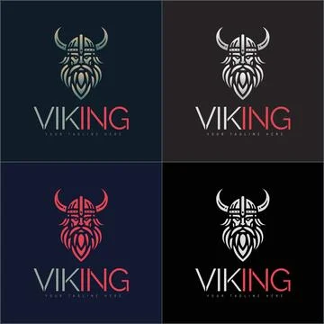 Vikings warrior face head silhouette logo vector set design template Stock Illustration