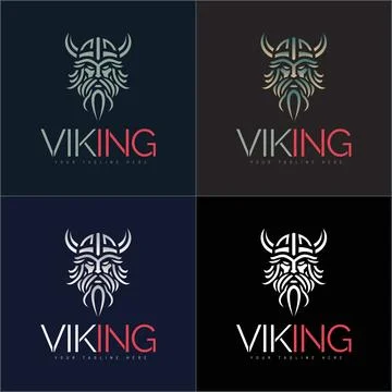 Vikings warrior face head silhouette logo vector set design template Stock Illustration