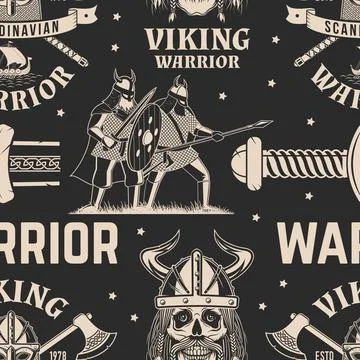 Vikings warrior seamless pattern or background. Vector. Fabric, texture, wall Stock Illustration