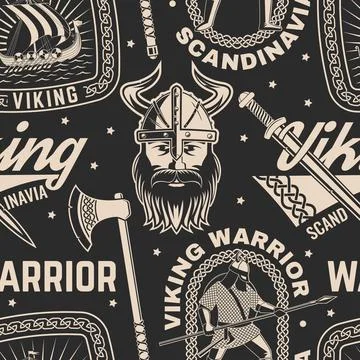 Vikings warrior seamless pattern or background. Vector. Fabric, texture, wa.. Stock Illustration