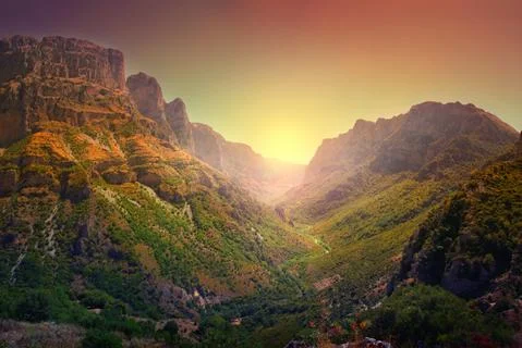 Vikos Gorge which is listed as the deepest gorge in the world Stock Photos