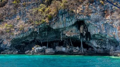 Viktng Cave on Phi Phi Island in Thailand. Stock Photos