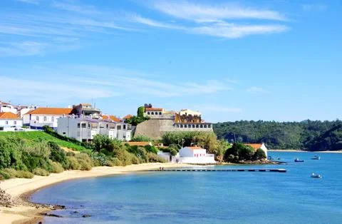 Vila Nova de Milfontes in  The River Mira estuary, Portugal Stock Photos
