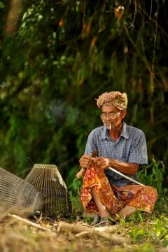 A vilage people make a fishtrap using a bamboo Stock Photos