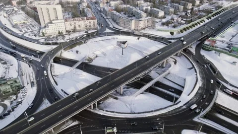 Vilkpedė two-lane round about in Lithuanian capital, Vilnius Stock Footage 180161208