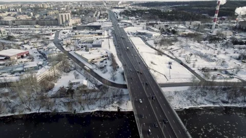 Vilkpedė two-lane round about in Lithuanian capital, Vilnius Stock Footage 180161354