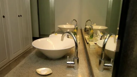Villa bathroom with unique design, clean and huge Stock Footage 133986058