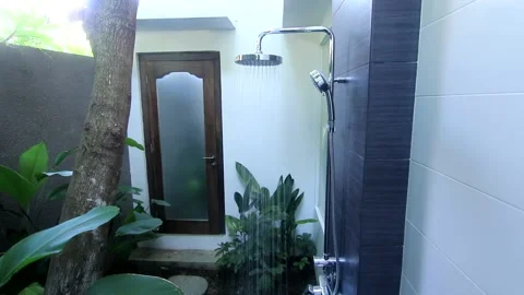 Villa bathroom with unique design, clean and huge Stock Footage 133986093