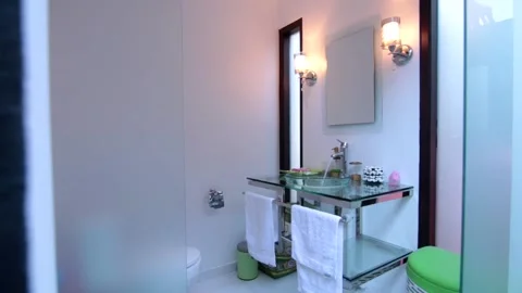 Villa bathroom with unique design, clean and huge Stock Footage 133986099