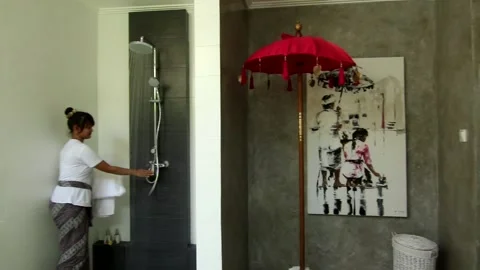 Villa bathroom with unique design, clean and huge. Stock Footage 133986134