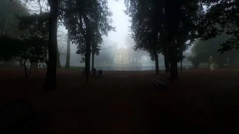 Villa Borghese, Rome. Camera moves away, In distance a Ionic style temple Stock Footage 71249114