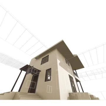 Villa construction 3d rendering Stock Illustration