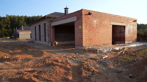 Villa construction. Prefab house under construction. Stock Footage 282308492
