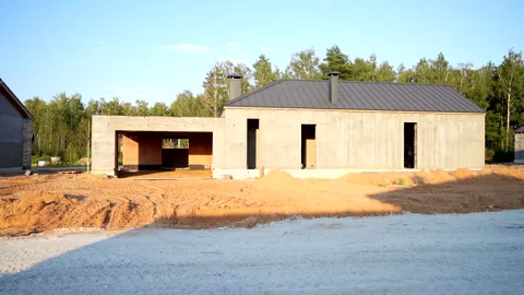 Villa construction. Prefab house under construction. Stock Footage 285849694