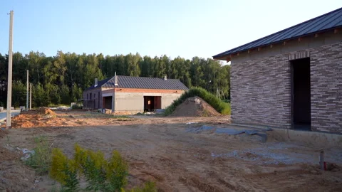 Villa construction. Prefab house under construction. Suburban house Construction Video stock 285850703