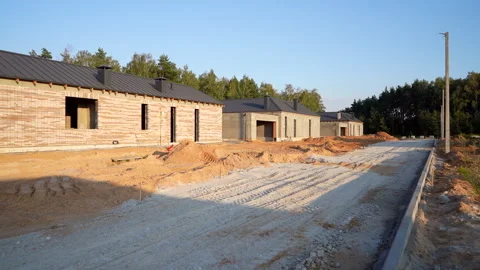 Villa construction. Prefab house under construction. Suburban house Construction Video stock 285850852