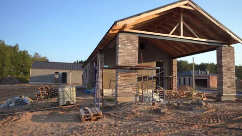 Villa construction. Prefab house under construction. Stock Footage 285851131