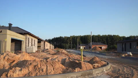 Villa construction. Prefab house under construction. Suburban house Construction Video stock 285851223