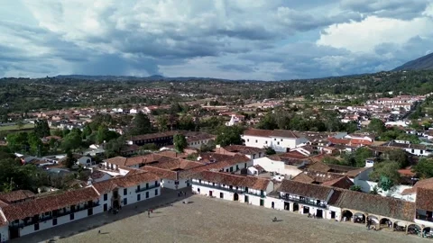 Villa de Leyva seen from central park, Drone aerial view of colonial town Stock Footage 319862158
