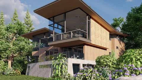 A villa on the grass under the blue sky and white clouds 動画素材 274458292